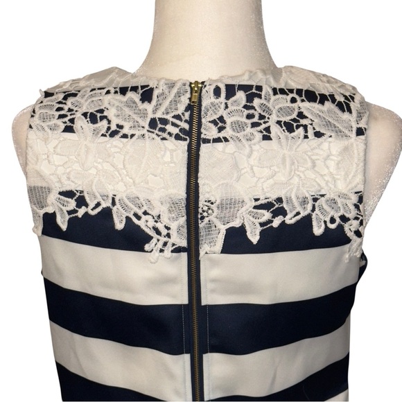 Madison Leigh Navy Blue Striped Preppy Nautical Yacht Lace Shift Dress - Picture 6 of 10